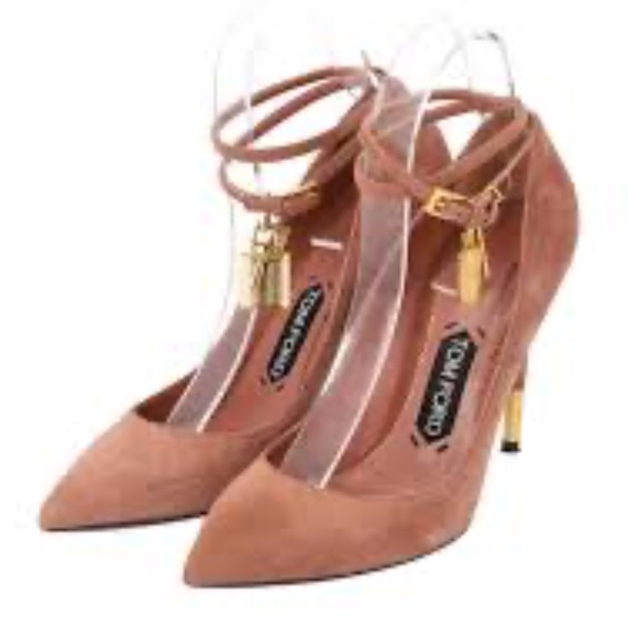 NEW Tom Ford suede blush nude lock pointed toe gold lock pump 39.5 (*US 8.5-9.5) - Picture 1 of 11